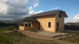 баня из бруса с беседкой и бассейном